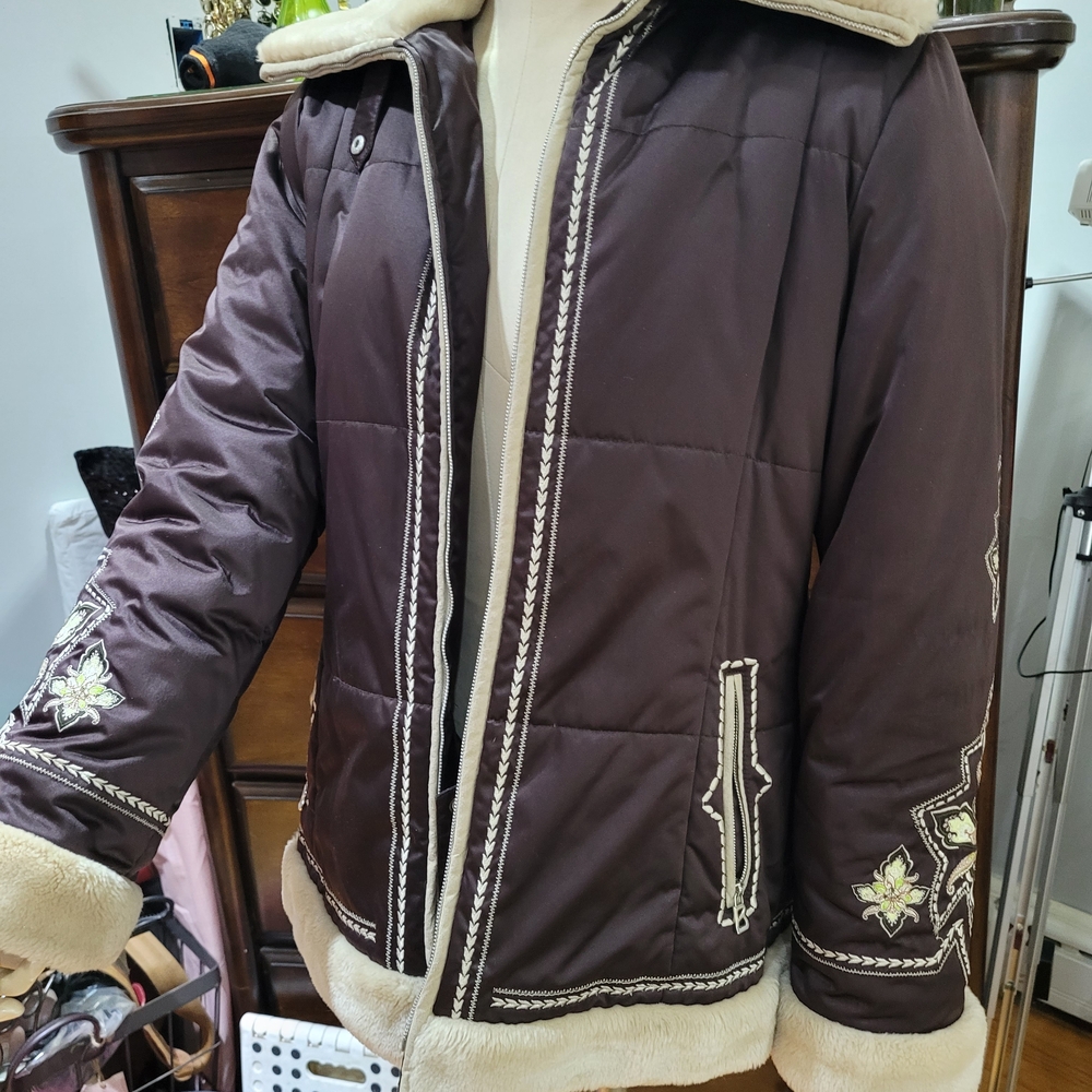 Bogner Dark Brown EMBROIDERED Ski Jacket with Cream Accents